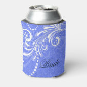 Weiße Vintage Blütenwirbel Blau Damaskus Dosenkühler (Kanne Rückseite)