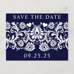 Weiße Vintage Damaske auf der großen, tiefen Marin Ankündigungspostkarte