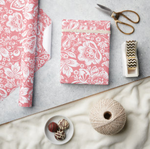 Weiße, vintage Damast auf rosa Hintergrund Geschenkpapier
