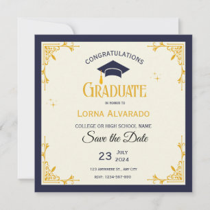 Weiße Vintage-Hochschulabschluss-Einladung zum Vor Save The Date