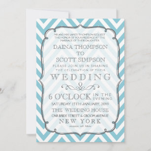 Weiße Vintage-Hochzeit mit himmelblauen Chevron-St Einladung