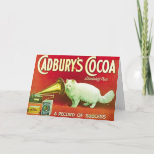 Weiße Vintage-Katze Cadbury's Cocoa Werbe-Notizkar Karte