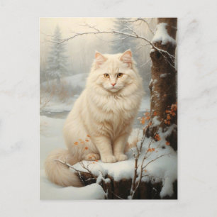 Weiße Vintage-Katze im Schnee - Persische Ölgemäld Postkarte
