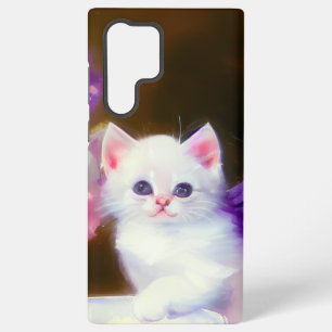 Weiße Vintage-Katze mit violetter Schleife Samsung Galaxy Hülle