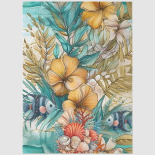 Weiße Vintage Ozeanflora und -fische Seidenpapier