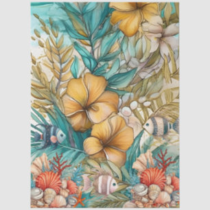 Weiße Vintage Ozeanflora und -fische Seidenpapier