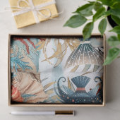 Weiße Vintage Ozeanflora und -fische Seidenpapier (Geschenk)