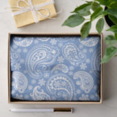 Weiße Vintage Paisley über blauem Hintergrund Seidenpapier (Geschenk)