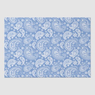 Weiße Vintage Paisley über blauem Hintergrund Seidenpapier
