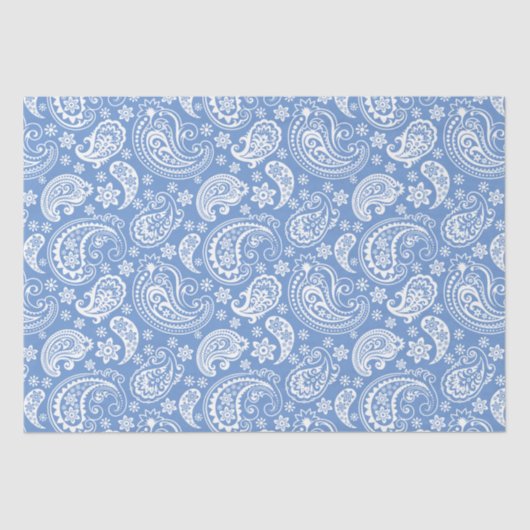 Weiße Vintage Paisley über blauem Hintergrund Seidenpapier (Vorderseite)