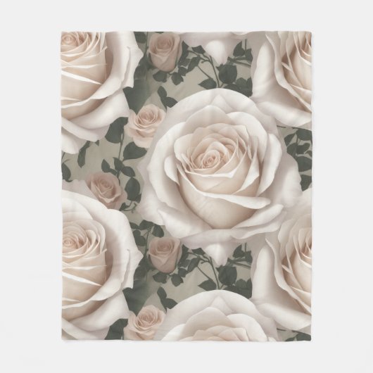 Weiße Vintage-Rose Fleecedecke (Vorderseite)