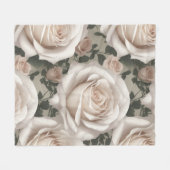 Weiße Vintage-Rose Fleecedecke (Vorderseite (Horizontal))