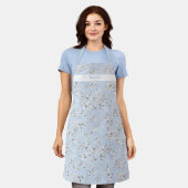 Weiße Vintage-Rosen auf hellblauem Apron Schürze (Getragen)