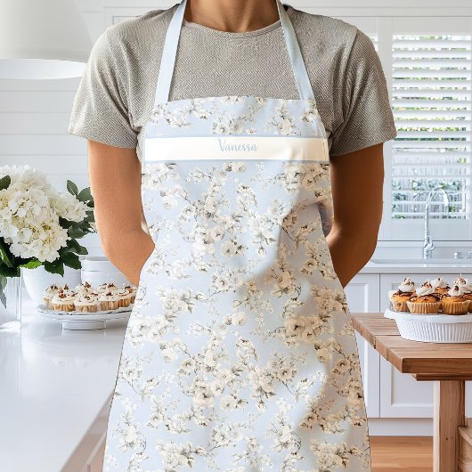 Weiße Vintage-Rosen auf hellblauem Apron Schürze