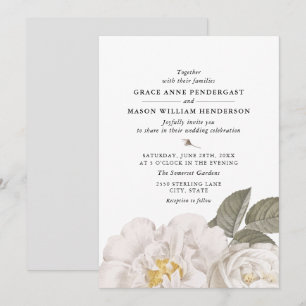 Weiße Vintage-Rosen Botanische Florale Hochzeit Einladung