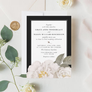 Weiße Vintage-Rosen Botanische Florale Schwarze Ho Einladung