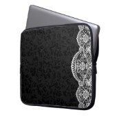 Weiße Vintage Schnürschwarzer Damasken Laptopschutzhülle (Vorderseite Links)