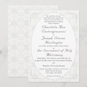 Weiße Vintage-Spitze katholische Hochzeit Einladung
