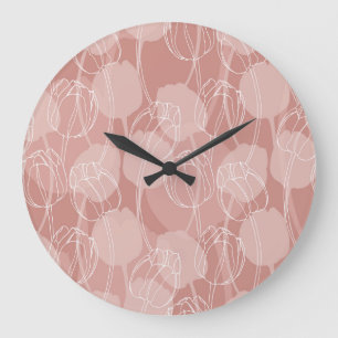 Weiße Vintage-Tulpen Rosa Hintergrund Große Wanduhr