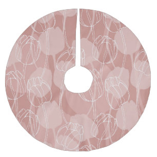 Weiße Vintage-Tulpen Rosa Hintergrund Polyester Weihnachtsbaumdecke