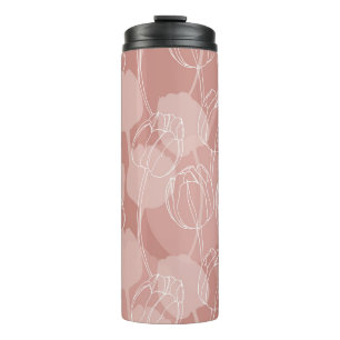 Weiße Vintage-Tulpen Rosa Hintergrund Thermosbecher