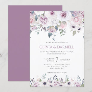 Weiße Violett Pink Lavendel Weiße Blumenhochzeit I Einladung