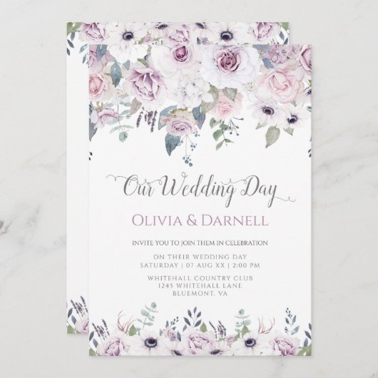 Weiße Violett-Violett-Violett-Lavendel-Weiße Blume Einladung (Vorne/Hinten)