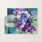 Weiße violette Blumen in einer Vase Puzzle (Horizontal)