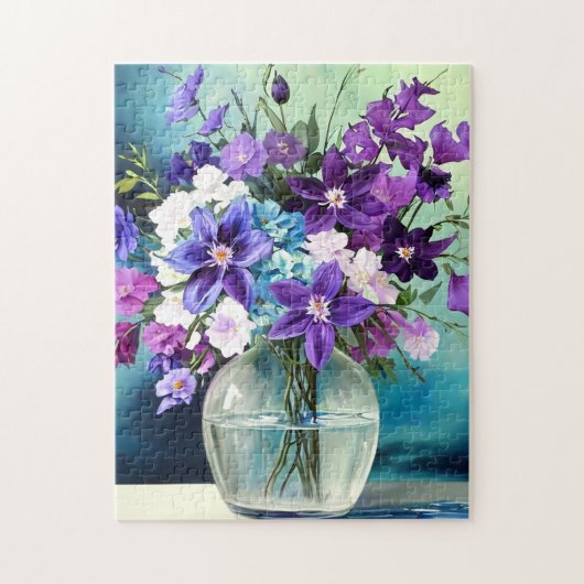 Weiße violette Blumen in einer Vase Puzzle (Vertikal)