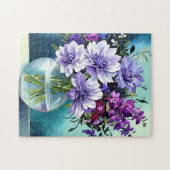 Weiße violette Blumen in einer Vase Puzzle (Horizontal)