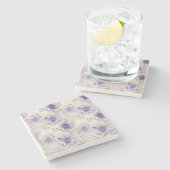 Weiße violette Blumen Steinuntersetzer (Seitenansicht)