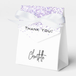 Weiße violette Glitterfunken Name Danke Geschenkschachtel
