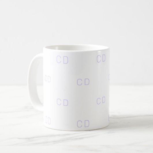 Weiße violette Monogramm-Initialmuster Kaffeetasse (Vorderseite Links)