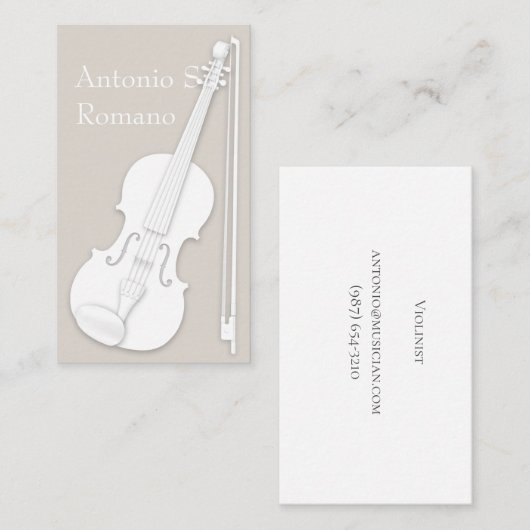 Weiße Violine & Bow - einfach Eleganter String Pla Visitenkarte (Vorne/Hinten)