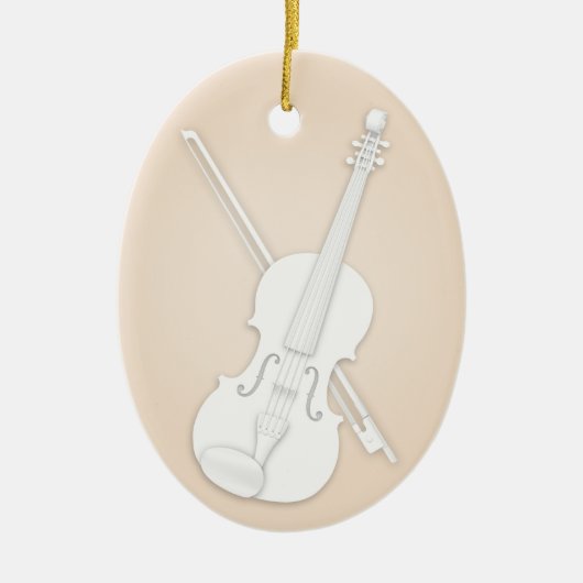 Weiße Violine oder Viola mit Bow Beige, benutzerde Keramik Ornament (Vorne)