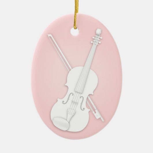 Weiße Violine oder Viola mit Bow Custom Pink Music Keramik Ornament (Vorne)