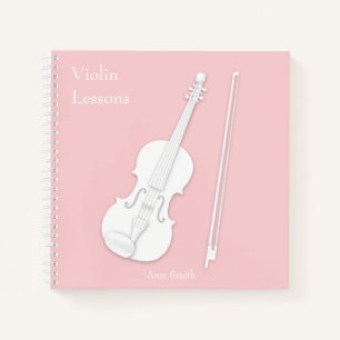 Weiße Violine und Bow Rose Rosa Custom Square Notizblock