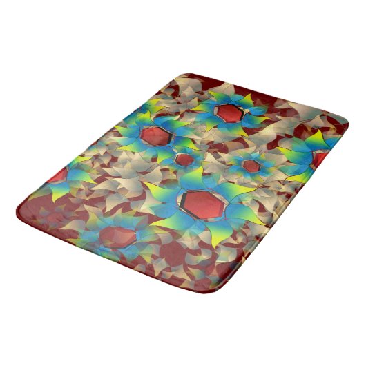 Weiße virtuelle Blume, blaue und gelbe Blütenblätt Badematte (Schrägansicht)