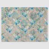 Weiße Vögel, Blaublumen und Newsprint Seidenpapier (Vorderseite)