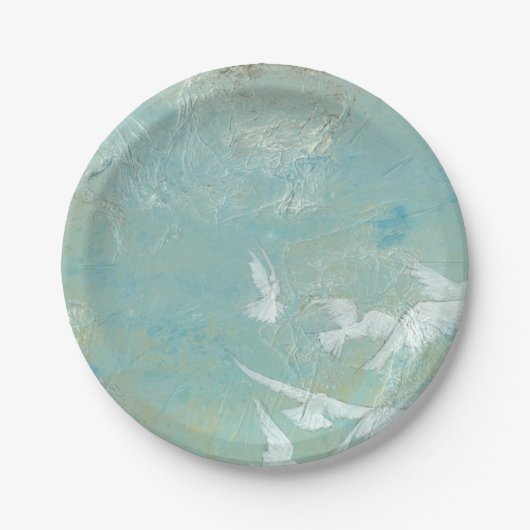 Weiße Vögel fliegen durch den blauen Himmel Pappteller (Vorderseite)