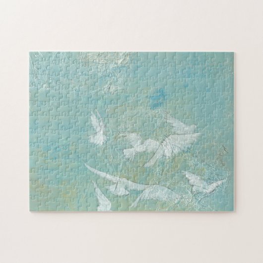 Weiße Vögel fliegen durch den blauen Himmel Puzzle (Horizontal)