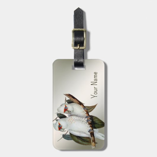 Weiße Vögel Langschnabel Kakadu Name Grüne Blätter Gepäckanhänger (Vorderseite vertikal)