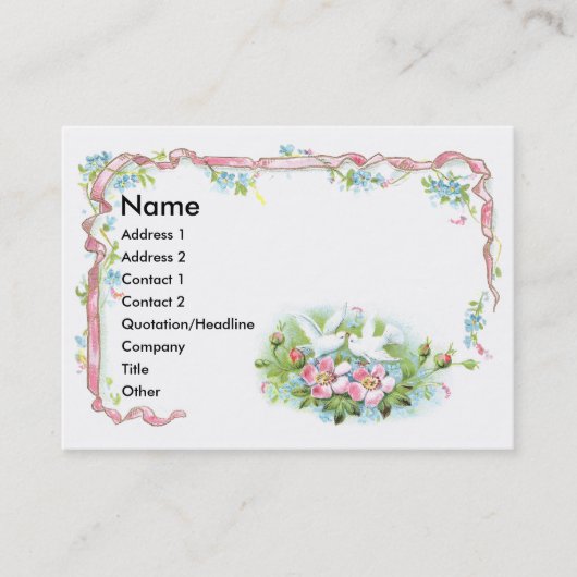 Weiße Vögel, rosa Band u. wilde Rosen Visitenkarte (Vorderseite)
