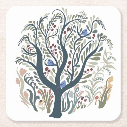 Weiße Volkskunst, Wald Erde Tones Rechteckiger Pappuntersetzer (Vorderseite)