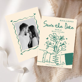 Weiße, von der grünen Blüte gezeichnete Hochzeit R Save The Date