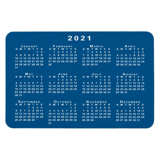 Weiße Vorlage für den Kalender 2021 Aquamarin blau Magnet (Horizontal)