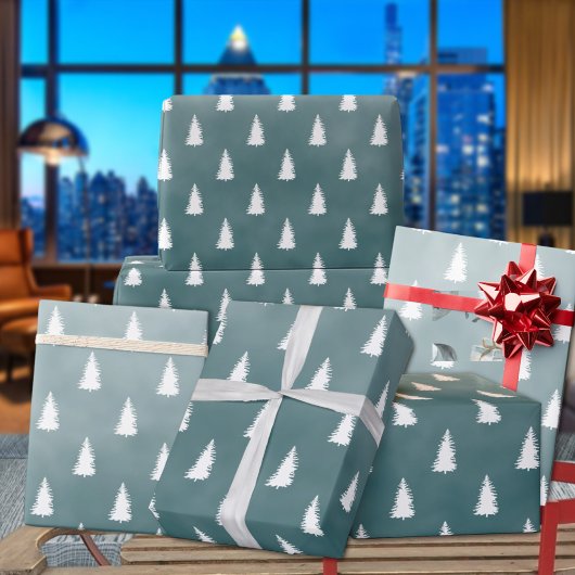 Weiße Waldbäume Blaue Spruce Geschenkpapier