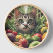 Weiße Wand-Uhr mit Kat- und Fruchtdesign Uhr (Vorderseite)