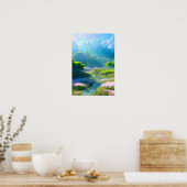 Weiße Wanderlust, Felder grün und rosa Poster (Küche)