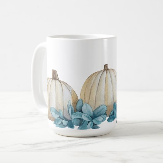 WEISSE WASSERFALLPUMPKINS UND BLUE BLUMEN KAFFEETASSE (Vorderseite Links)